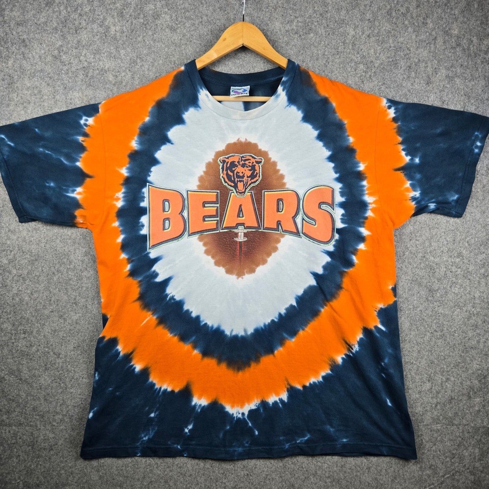 Vtg Liquid Blue Chicago Bears Mens XL Blue Orange Tie Dye NFL Football Graphic